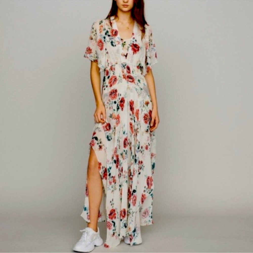 Maje NWT- Floral Maxi Dress - Cream and Pink